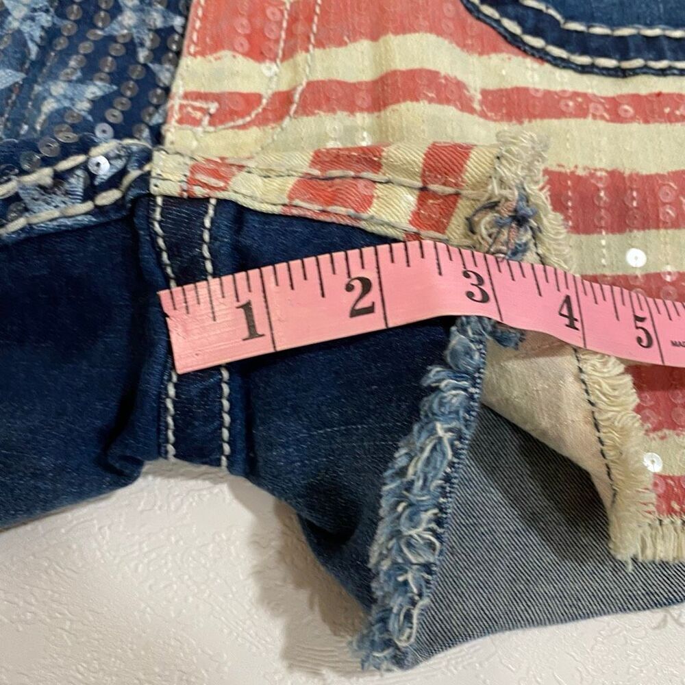 Knox Rose American Flag Sequin Denim Shorts Women’s Size 2/26 Mid Rise Distresse - Picture 5 of 8